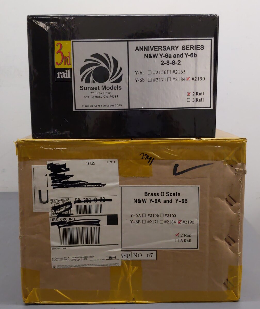 Sunset Models O 2-Rail Brass N&W Y-6a & Y-6b 2-8-8-2 Steam Loco & Tender #2190 LN/Box