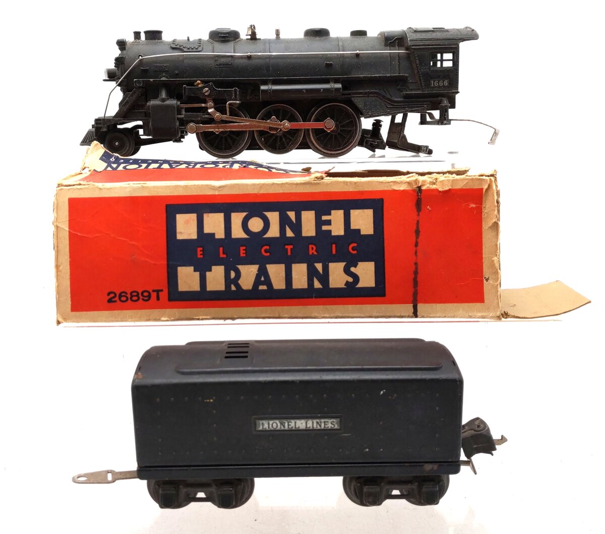 Lionel 1666 Vintage O 2-6-2 Die-Cast Steam Locomotive & w/2689T Tender/Box