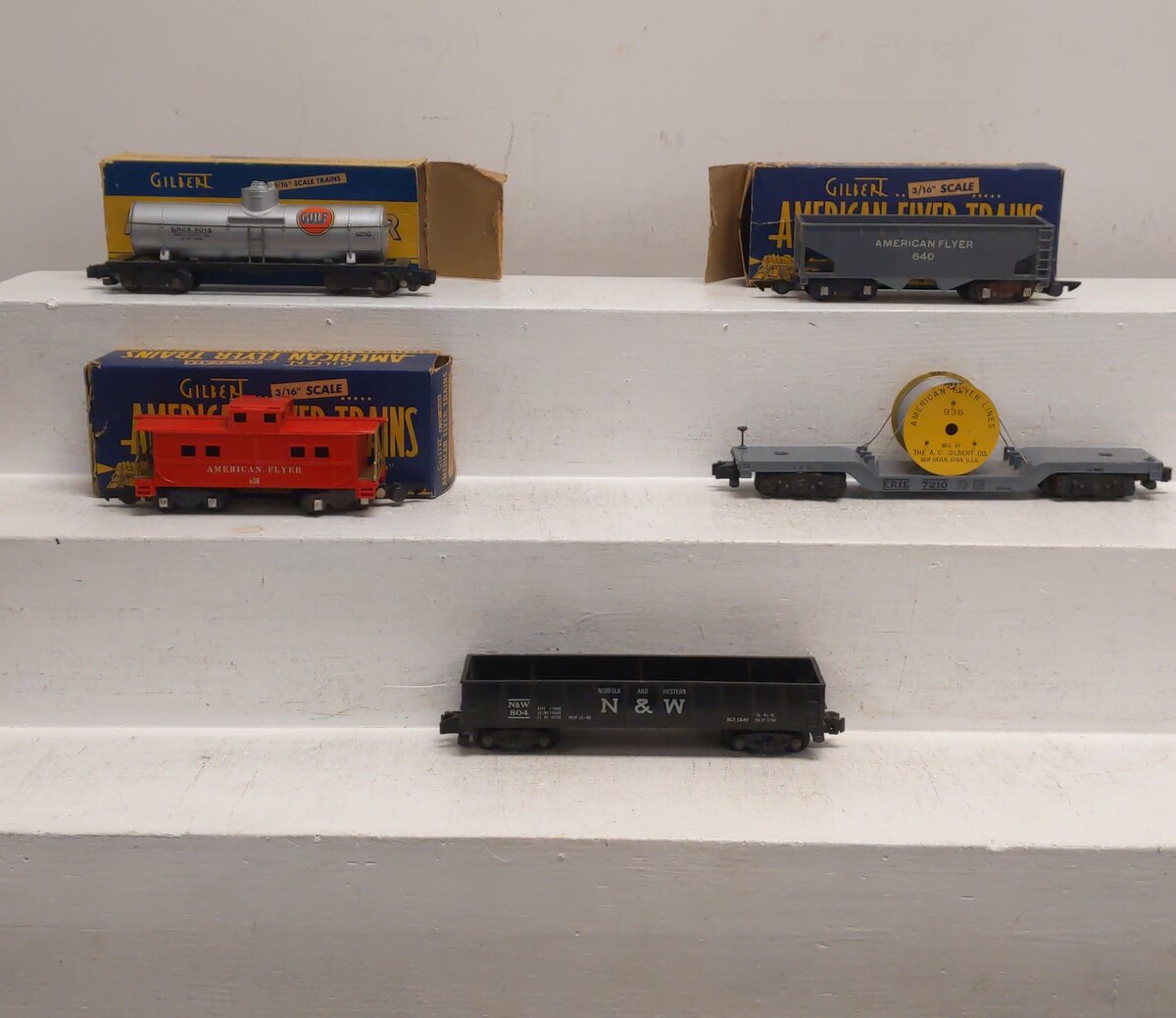 American Flyer Vintage S Postwar Freight Cars # 804, 7210, 625G, 640 & 638 [5] EX