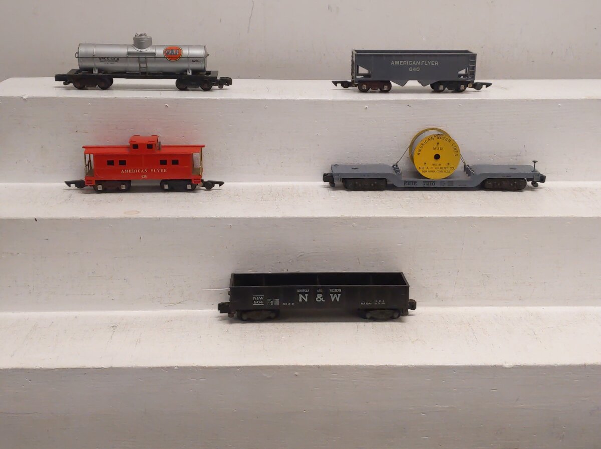 American Flyer Vintage S Postwar Freight Cars # 804, 7210, 625G, 640 & 638 [5] EX