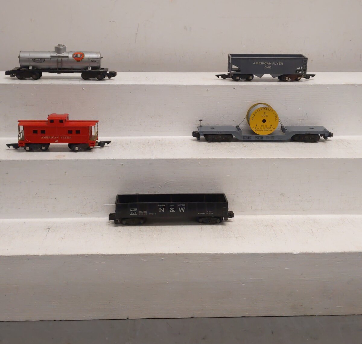 American Flyer Vintage S Postwar Freight Cars # 804, 7210, 625G, 640 & 638 [5] EX