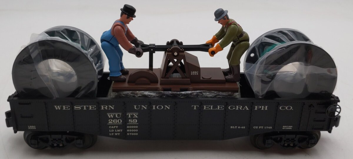 Lionel 6-26089 O Gauge LRRC Western Union Gondola w/Handcar & Cable Wheels LN/Box