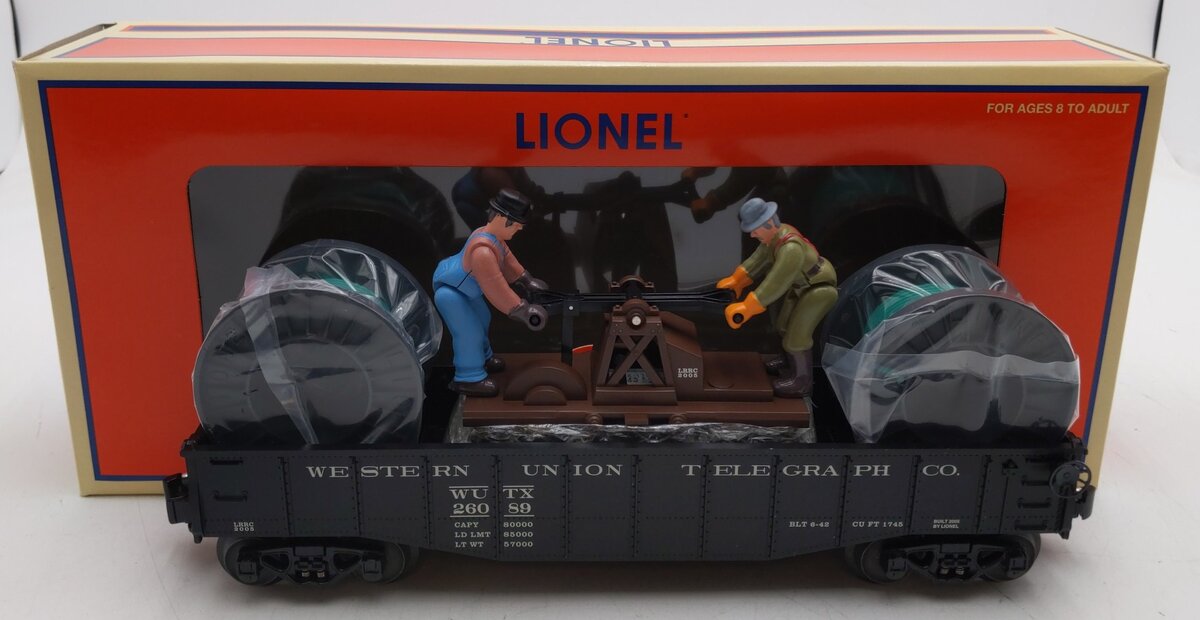 Lionel 6-26089 O Gauge LRRC Western Union Gondola w/Handcar & Cable Wheels LN/Box