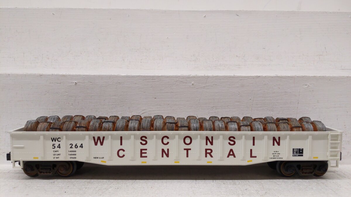 MTH 20-98039 O Gauge Wisconsin Central Gondola w/ Coiled Wire Load #54264 EX/Box