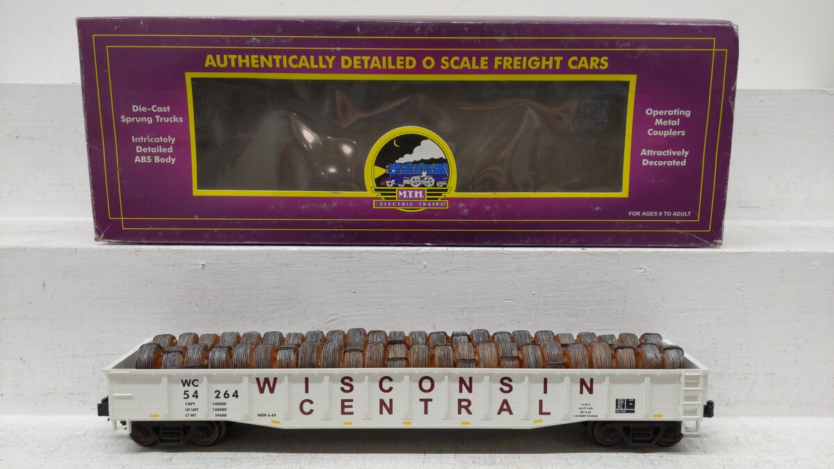 MTH 20-98039 O Gauge Wisconsin Central Gondola w/ Coiled Wire Load #54264 EX/Box