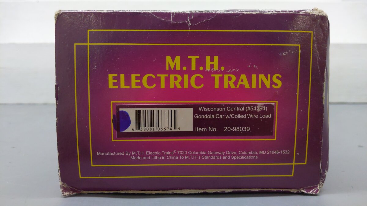 MTH 20-98039 O Gauge Wisconsin Central Gondola w/ Coiled Wire Load #54264 EX/Box