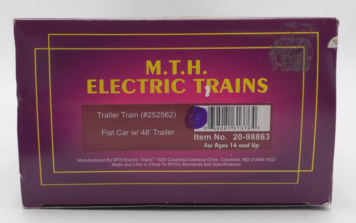 MTH 20-98863 O Gauge TTX Flatcar w/48' Trailer #252562