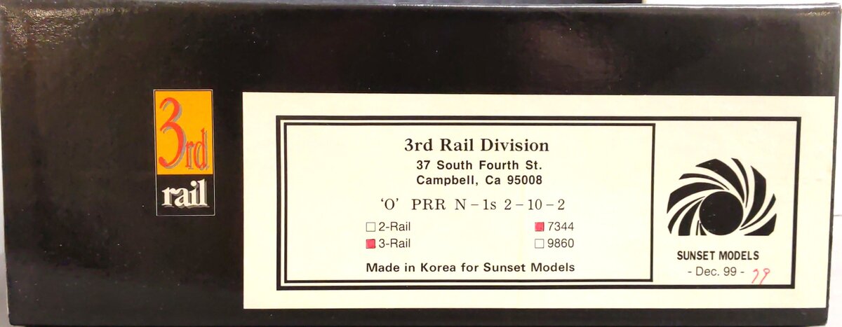 3rd Rail 7344 O BRASS Pennsylvania N-1 2-10-2 Steam Locomotive #7344 (3-Rail) VG/Box