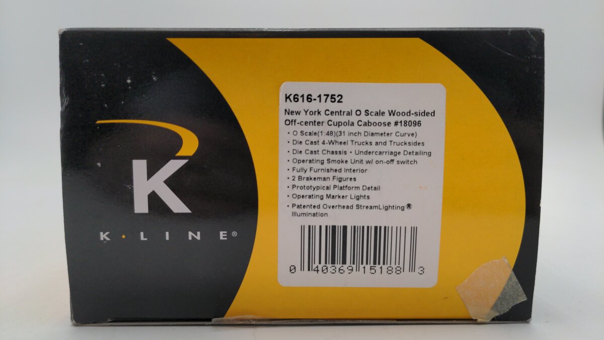 K-Line K616-1752 O Gauge NYC Wood Sided Caboose #18096 EX/Box