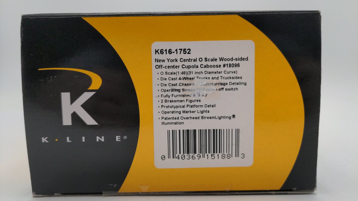 K-Line K616-1752 O Gauge NYC Wood Sided Caboose #18096 EX/Box