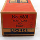 Lionel 6801 Vintage O Lionel Flatcar with Brown & White Boat EX/Box