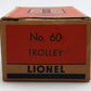 Lionel 60 Vintage O Lionelville Motorized Rapid Transit Trolley VG/Box