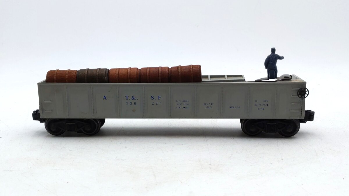 Lionel 3562-25 Vintage O Gray AT&SF Operating Barrel Car with Blue Letters VG/Box