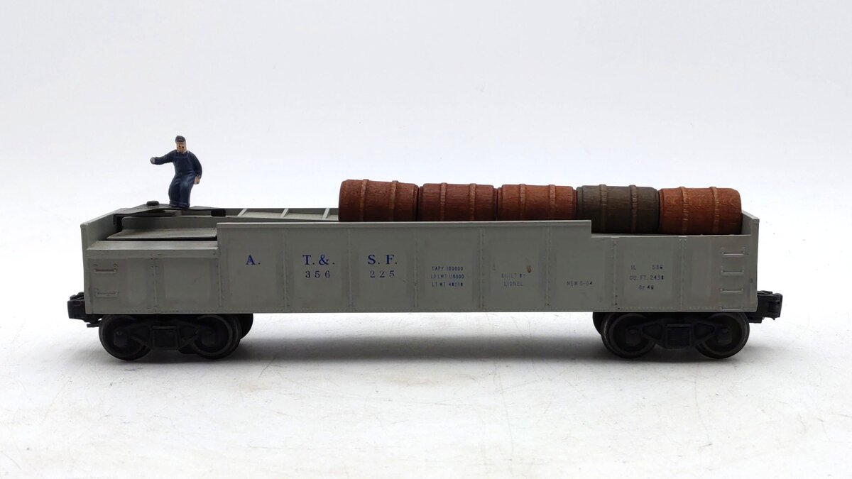 Lionel 3562-25 Vintage O Gray AT&SF Operating Barrel Car with Blue Letters VG/Box