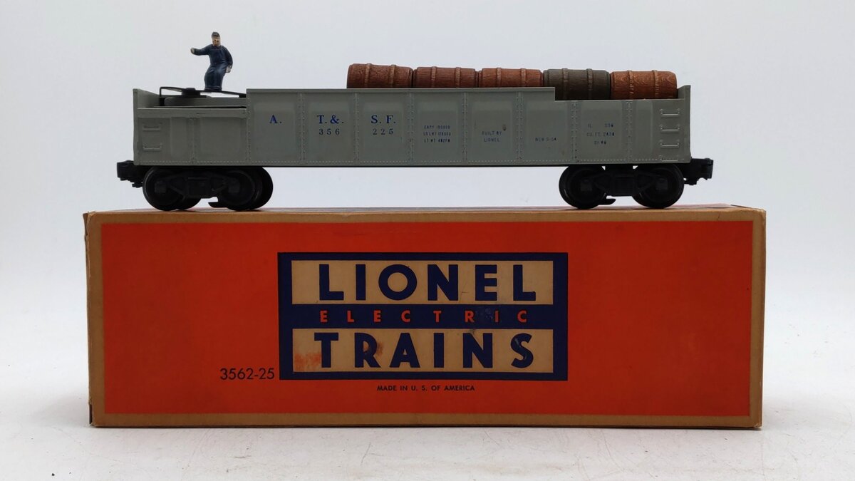 Lionel 3562-25 Vintage O Gray AT&SF Operating Barrel Car with Blue Letters VG/Box