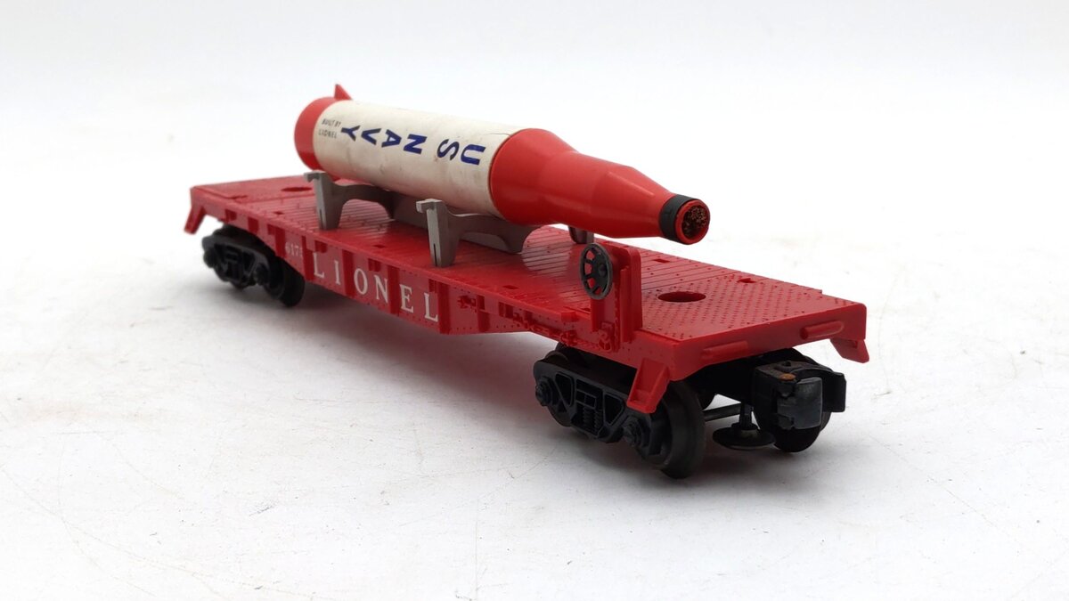 Lionel 6175 Vintage O Red Flatcar with US Navy Rocket VG/Box