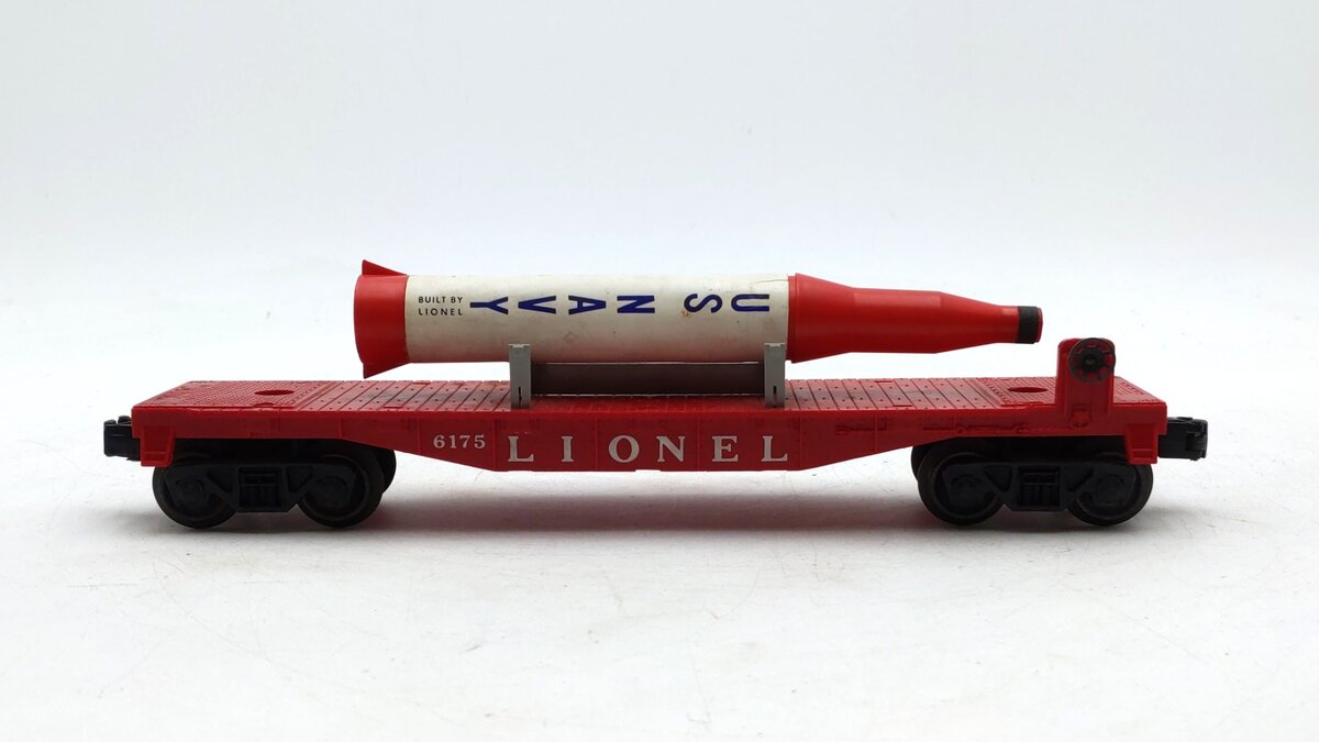 Lionel 6175 Vintage O Red Flatcar with US Navy Rocket VG/Box