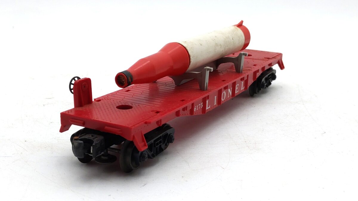 Lionel 6175 Vintage O Red Flatcar with US Navy Rocket VG/Box