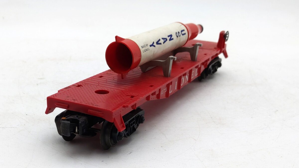 Lionel 6175 Vintage O Red Flatcar with US Navy Rocket VG/Box