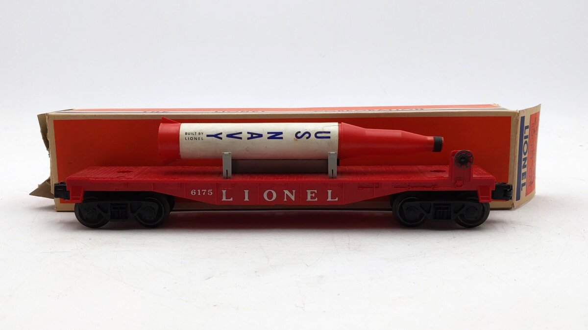 Lionel 6175 Vintage O Red Flatcar with US Navy Rocket VG/Box