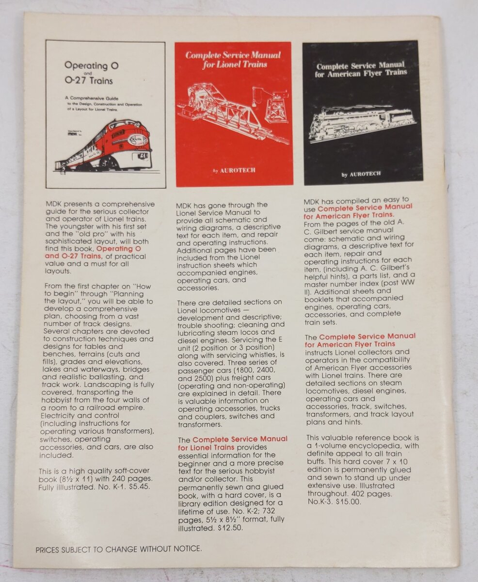 Track layout and accessory manual for Lionel trains Paperback Book VG