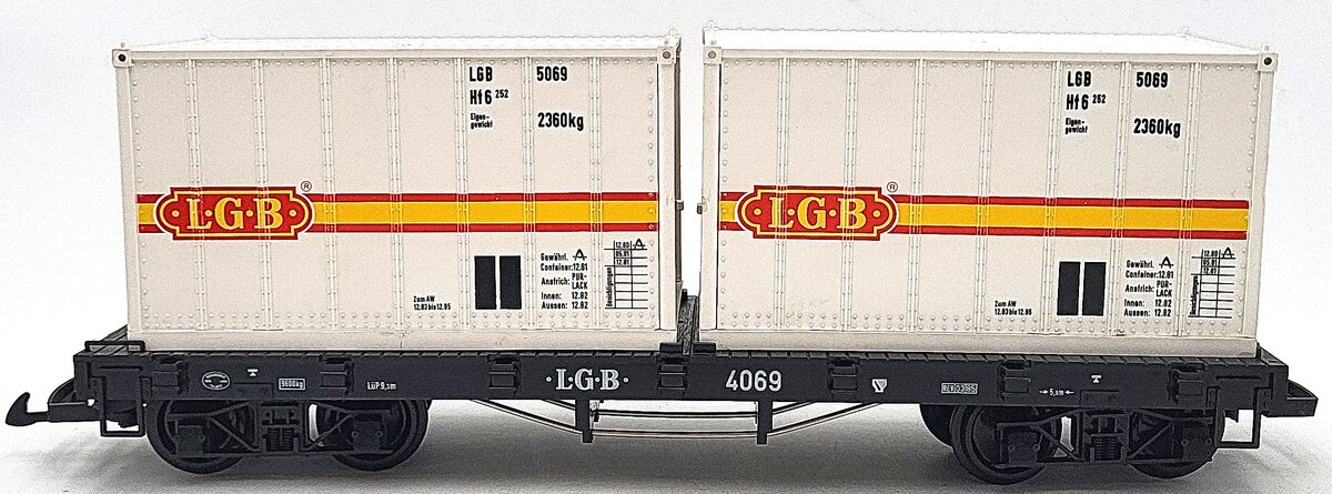 LGB 4069 G Scale Flatcar with 2 White LGB Containers LN/Box