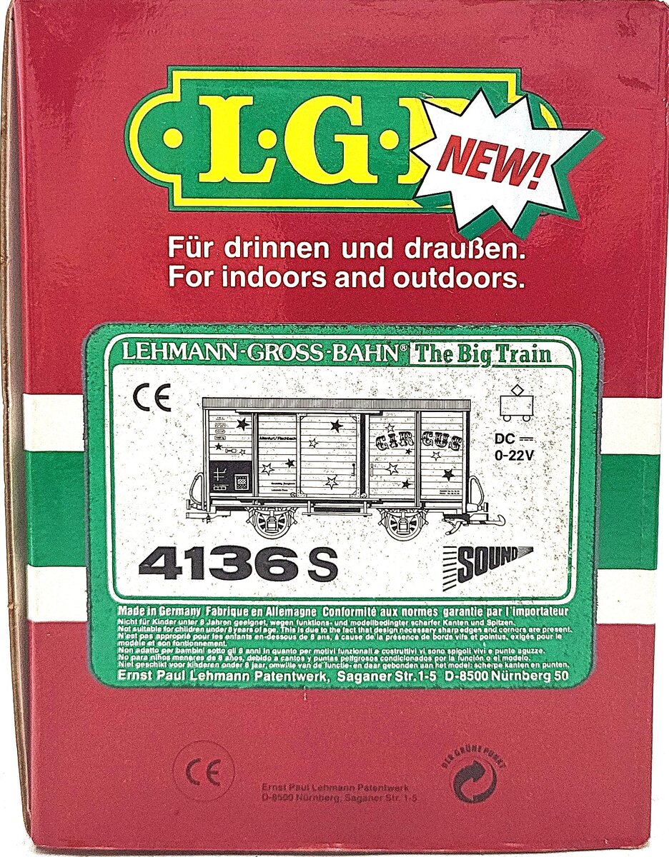 LGB 4136S G Scale Circus Sound Car with Sound EX/Box
