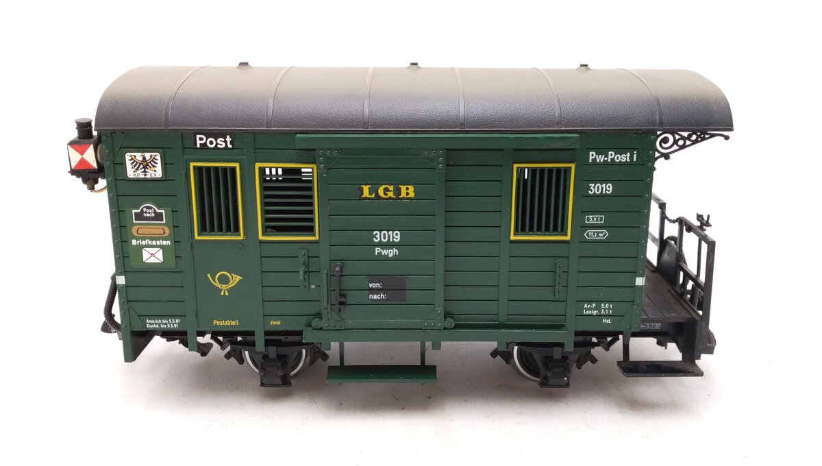 LGB 3019 G Scale Mail Post Car with Lights (Metal Wheels) EX/Box
