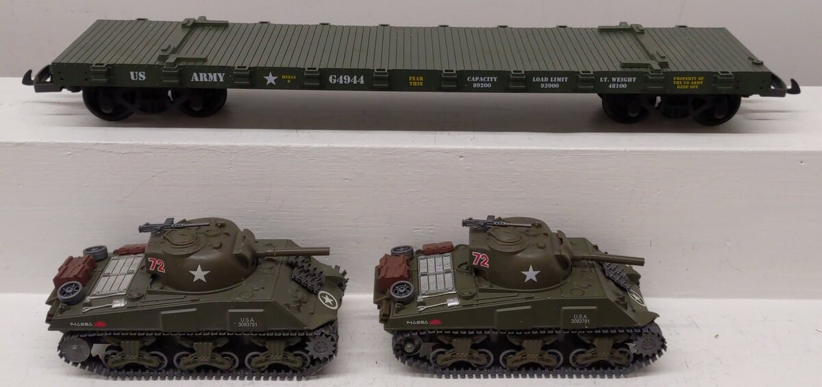 USA Trains R1743 G U.S. Army Flat Car with Tanks #G4944 EX/Box