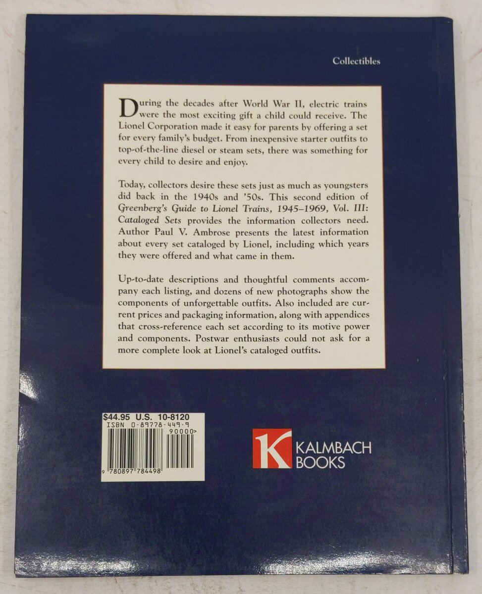 Greenberg's Guide to Lionel Trains 1945-1969: Cataloged Sets vol.3 Paperback VG