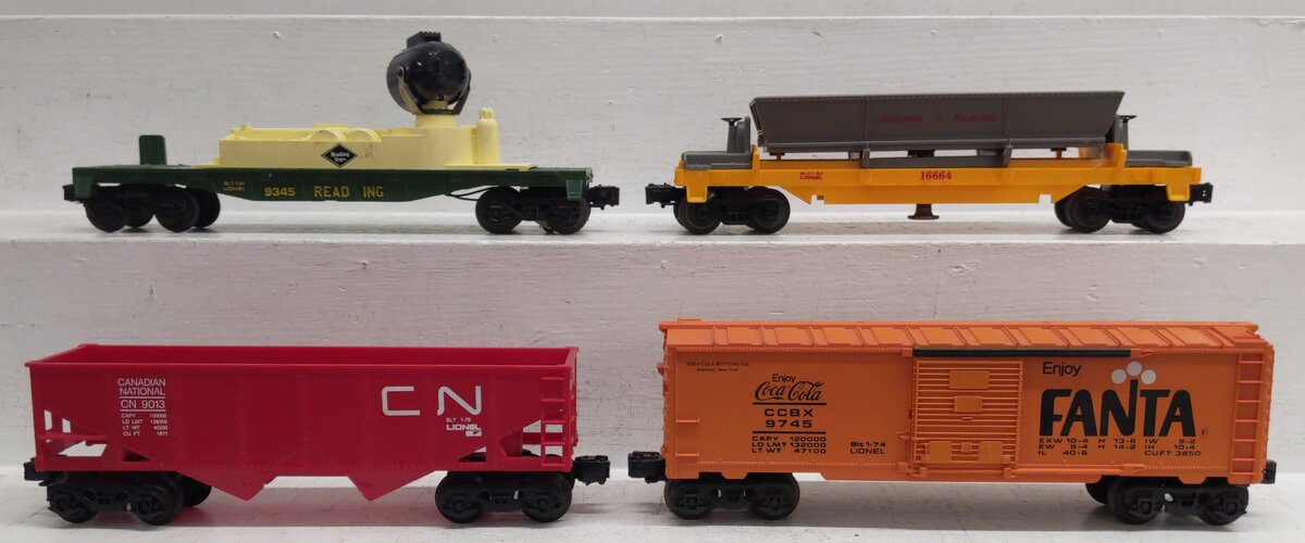 Lionel O Gauge Assorted Freight Cars: 16664, 9345, 9745, 9013 [4] VG