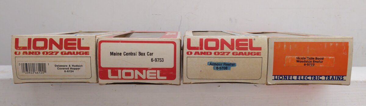 Lionel O Gauge Assorted Freight Cars: 6-6124, 6-5708, 6-5722, 6-9753 [4] VG/Box