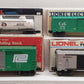 Lionel O Gauge Assorted Freight Cars: 6-9701, 6-16251, 6-16113, 6-9603 [4] VG/Box