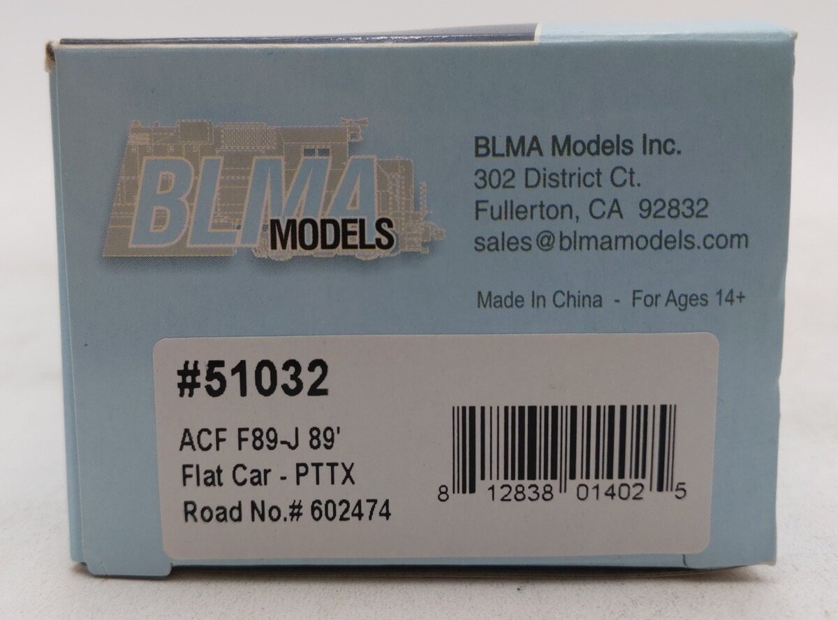 BLMA Models 51032 HO Scale RTTX ACF F89-J 89' Flatcar #602474