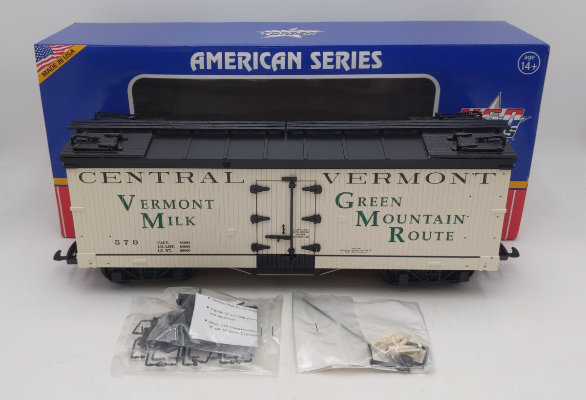 USA Trains R16018A G Vermont Milk U.S Refrigerator Cars (White/Black) #579 LN/Box