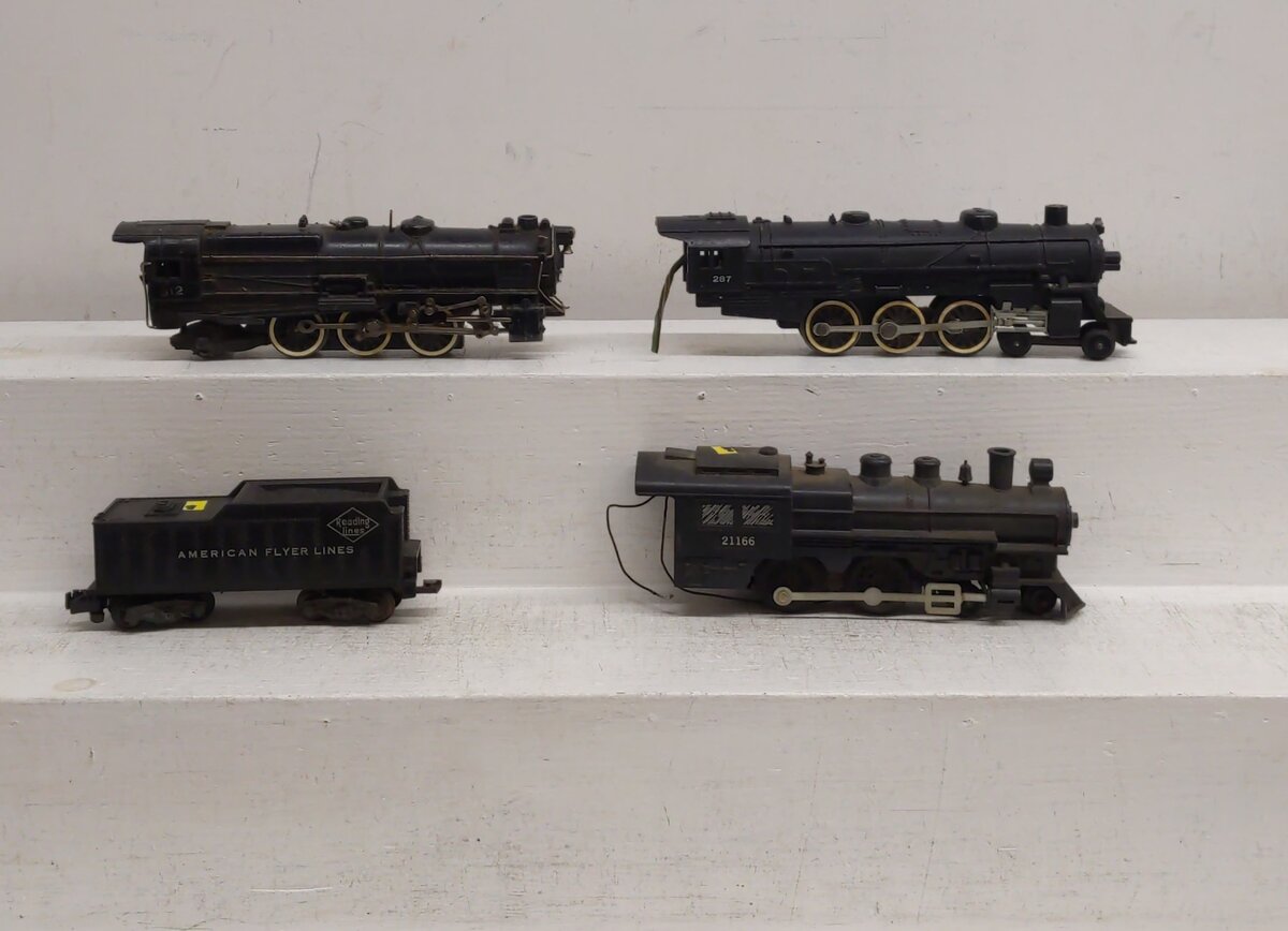 American Flyer Vintage S Steam Locomotives & Tenders # 21166, 287 & 312 [4] VG
