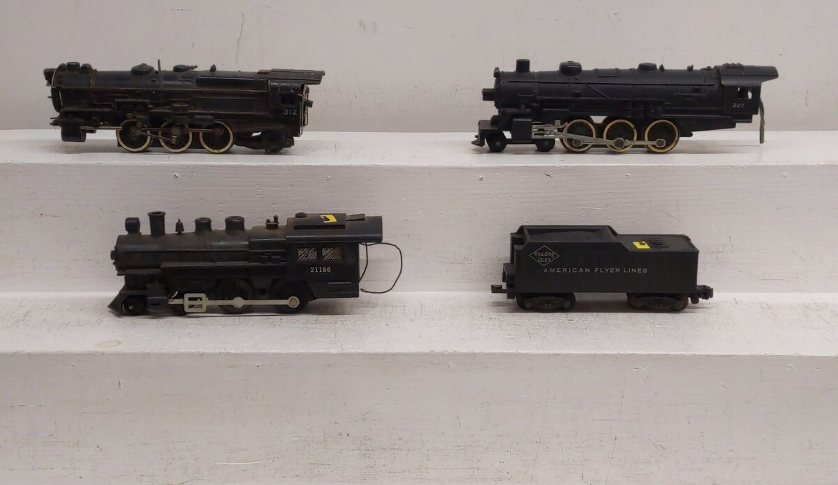 American Flyer Vintage S Steam Locomotives & Tenders # 21166, 287 & 312 [4] VG