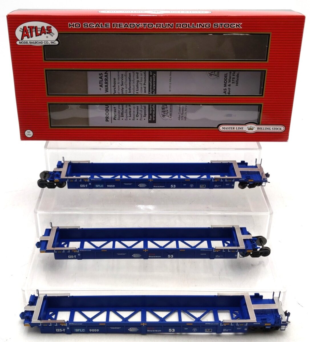 Atlas 20004609 HO BNSF (SFLC) 53' Articulated Well Cars (Blue/White/Red) #9059