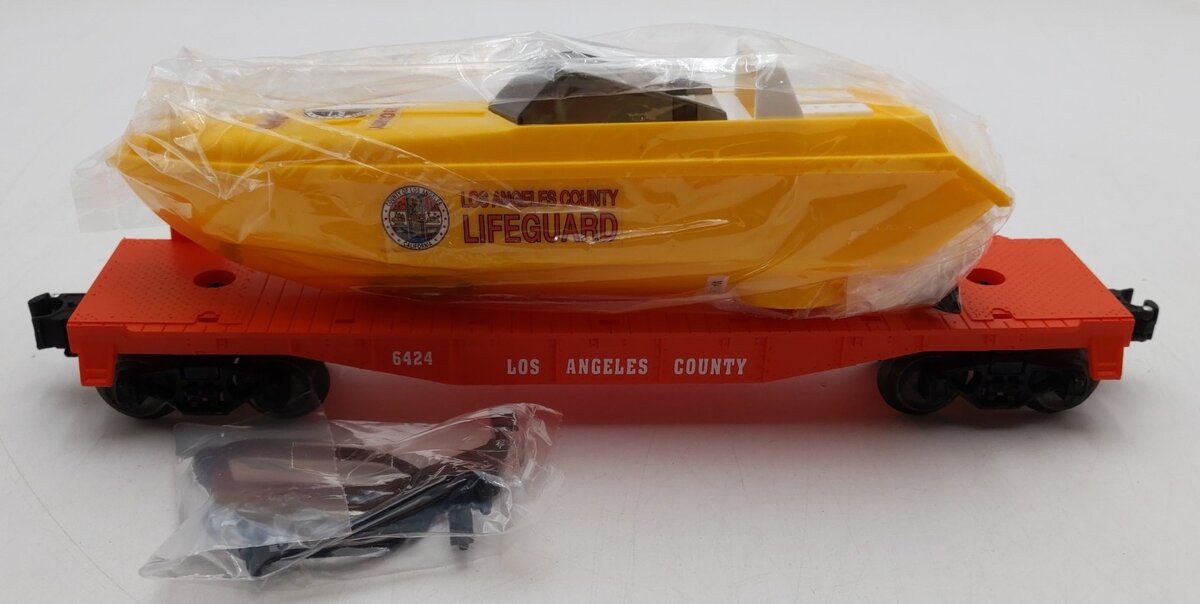 Lionel 6-16970 O Gauge L.A. County Lifeguard Flatcar w/ Lifeguard Boat #6424 LN/Box