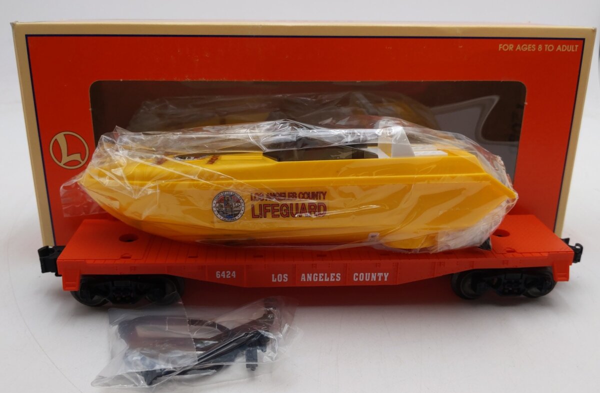 Lionel 6-16970 O Gauge L.A. County Lifeguard Flatcar w/ Lifeguard Boat #6424 LN/Box
