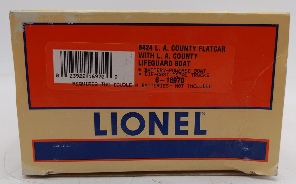 Lionel 6-16970 O Gauge L.A. County Lifeguard Flatcar w/ Lifeguard Boat #6424 LN/Box
