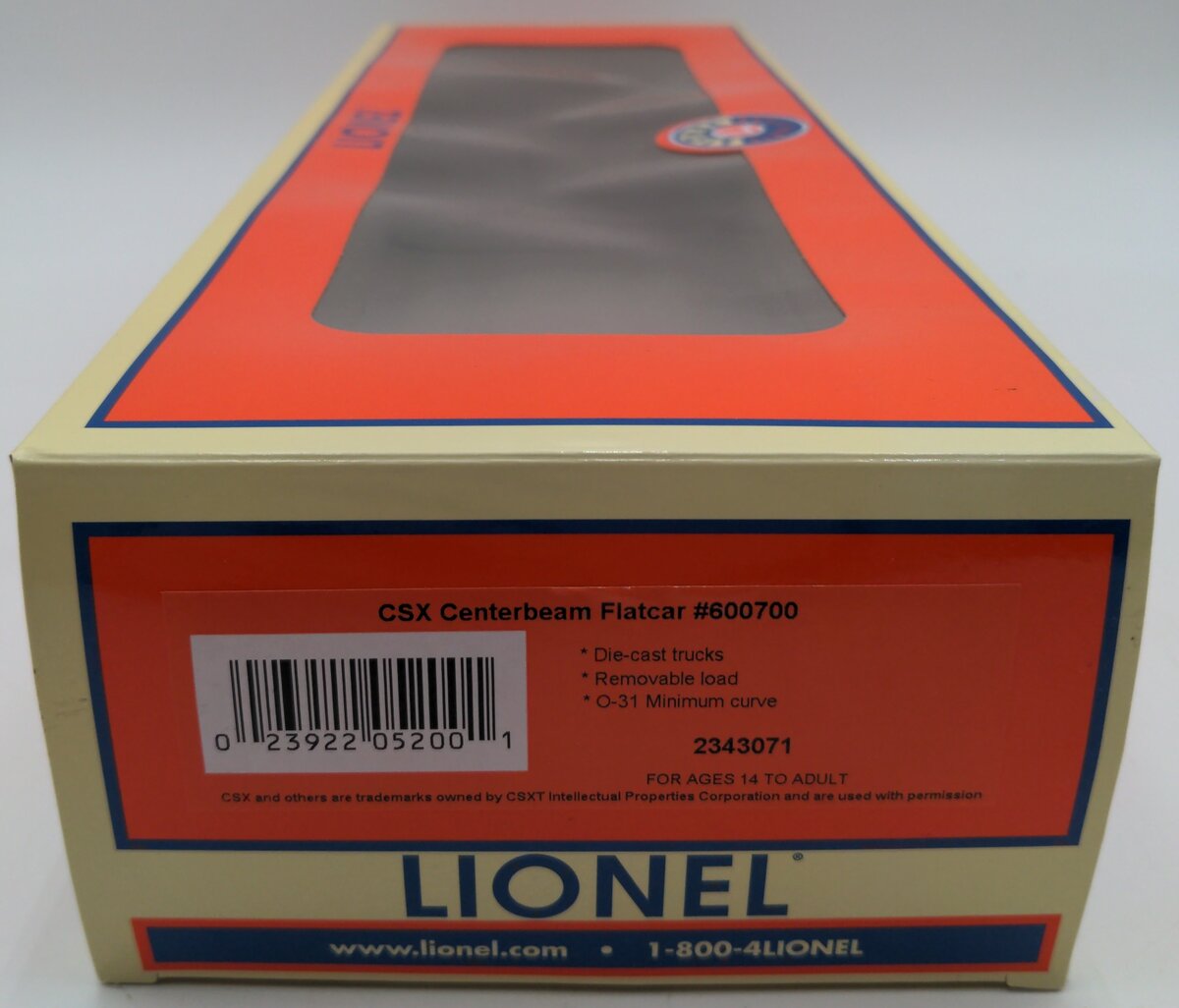 Lionel 2343071 O CSX Centerbeam Flatcar #600700 LN/Box