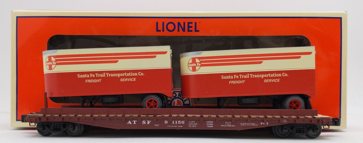 Lionel 2026611 O Santa Fe 50' Flat Car with 20' Trailers #91156