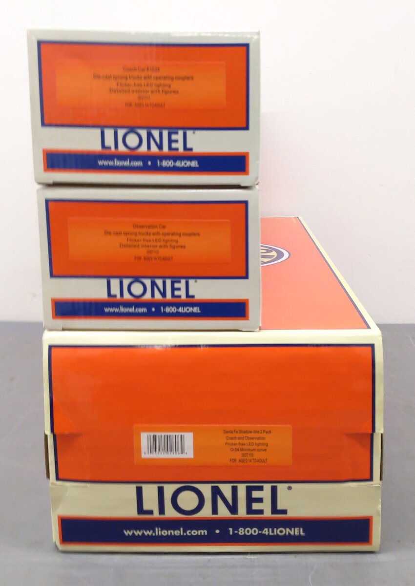 Lionel 2027110 O Santa Fe Shadow-Line Passenger Cars (Set of 2) EX/Box