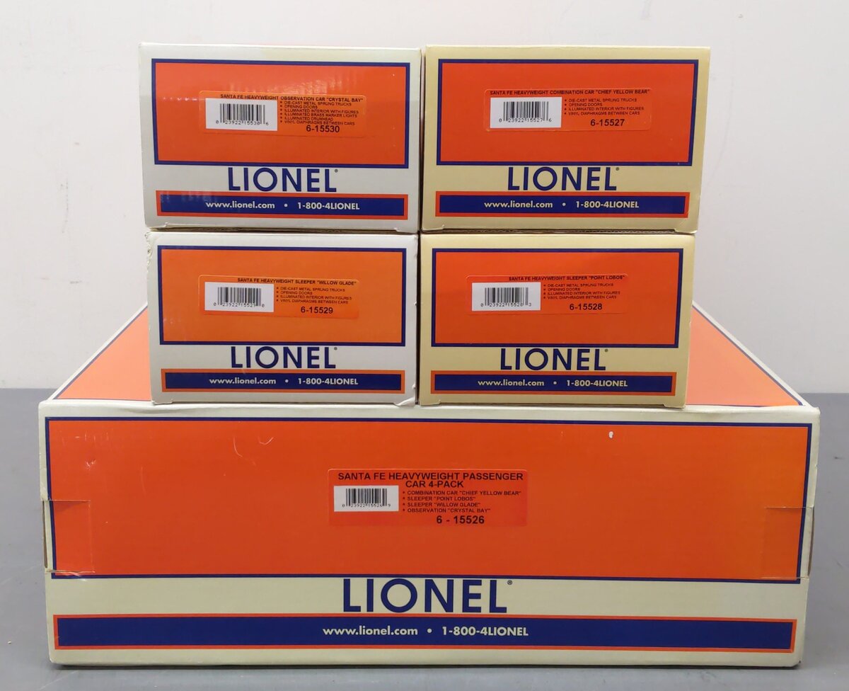 Lionel 6-15526 O Gauge Santa Fe Heavyweight Passenger Cars (Set of 4) EX/Box