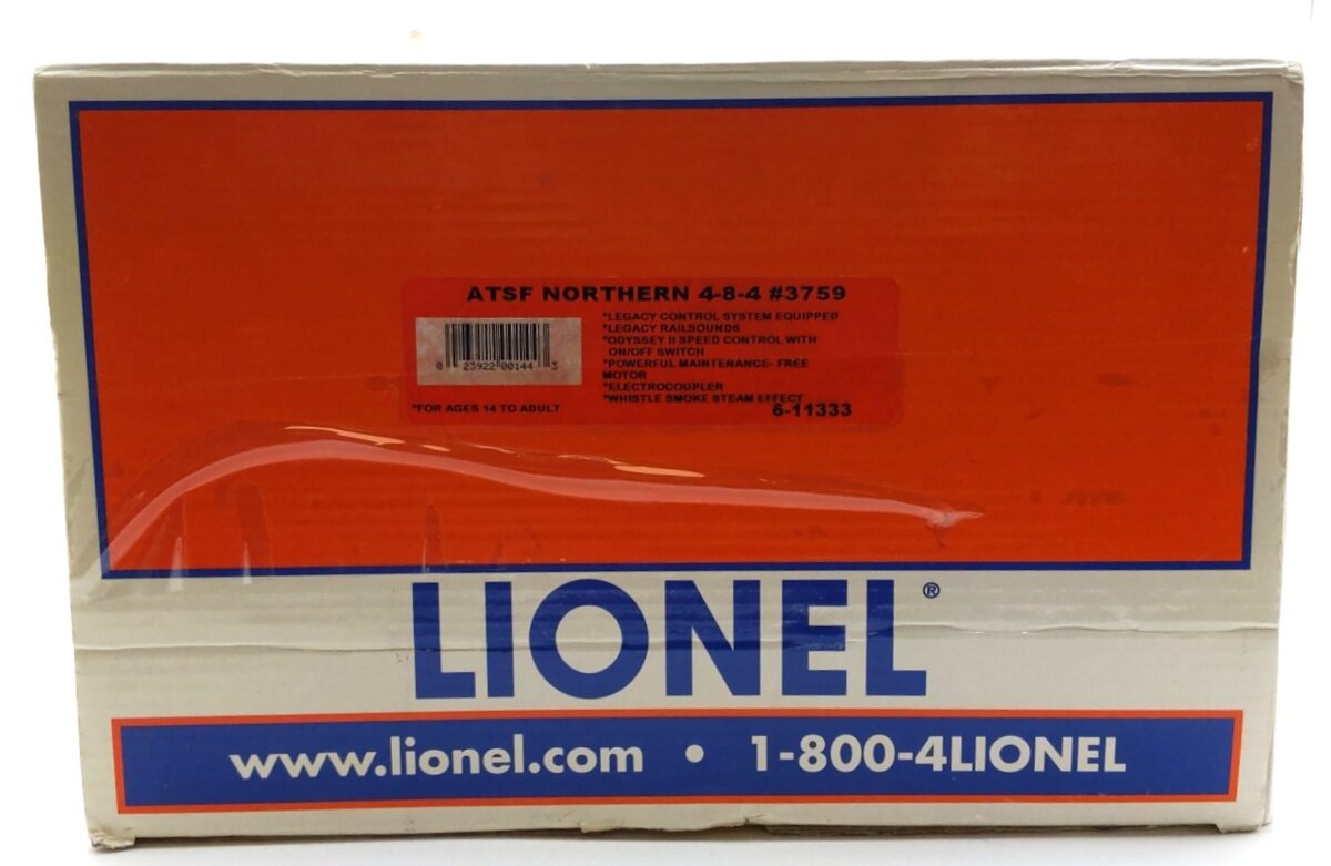 Lionel 6-11333 AT&SF 4-8-4 Northern Steam Locomotive & Tender #3759 w Legacy VG/Box