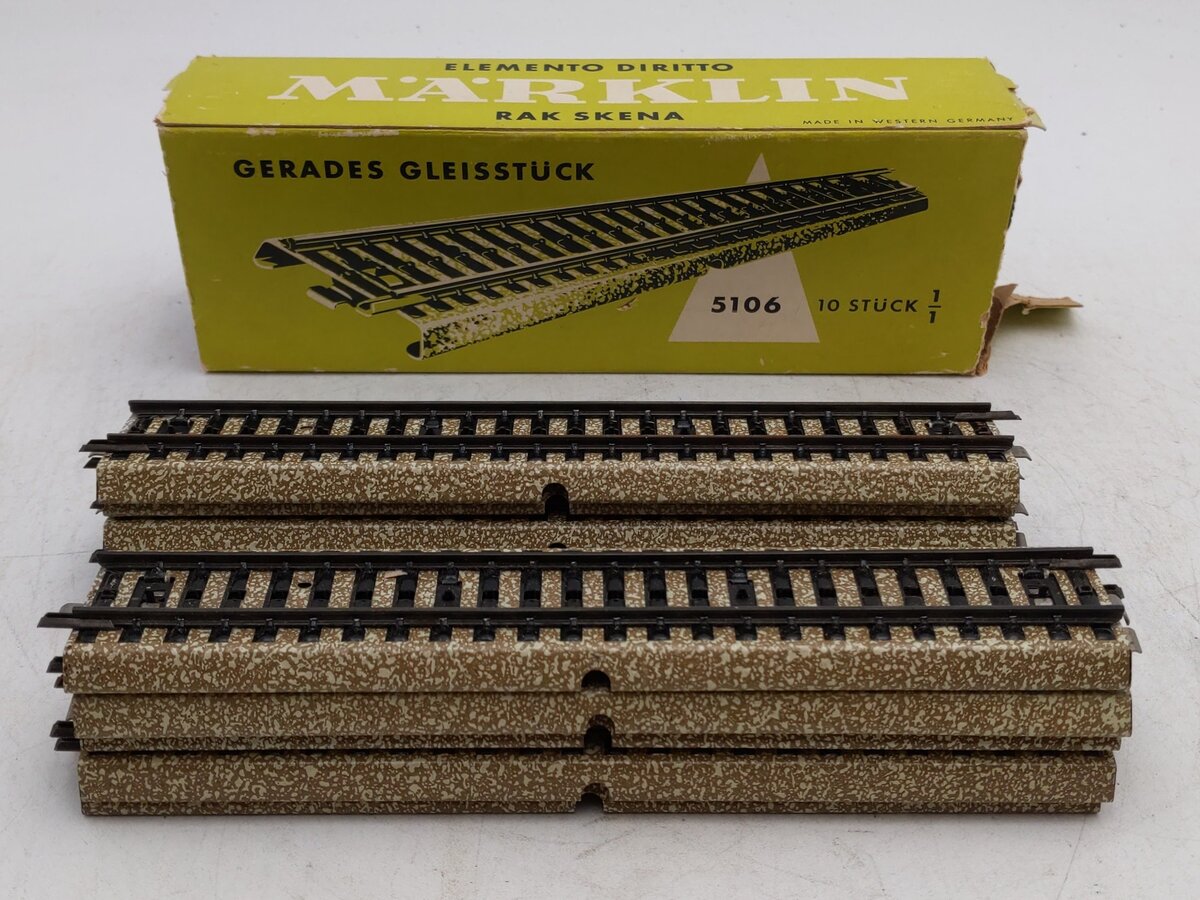 Marklin 5106 HO M Track Metal Straight Track (Box of 10) EX/Box