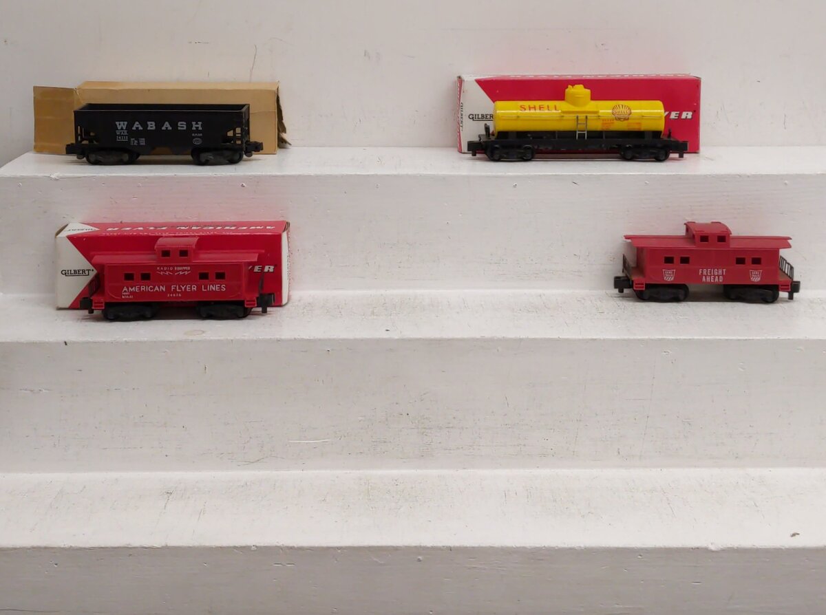 American Flyer Vintage S Cars # 24636, Game Train Caboose, 24213 & 24328 [4] EX