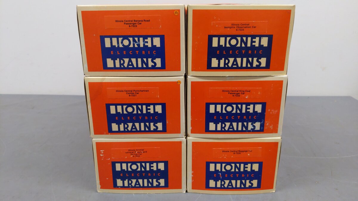 Lionel O Gauge Illinois Central Aluminum Passenger Car Set: 6-7220 - 6-7225 [6] EX/Box