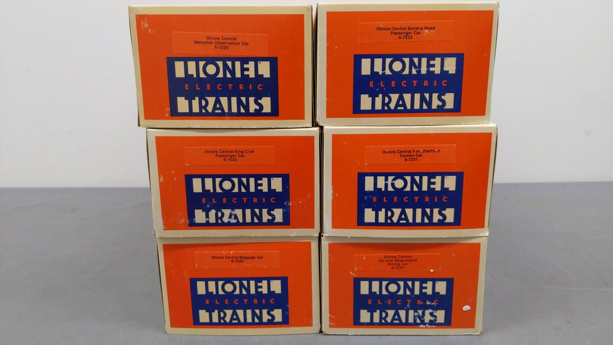 Lionel O Gauge Illinois Central Aluminum Passenger Car Set: 6-7220 - 6-7225 [6] EX/Box